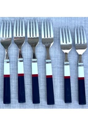 Vintage Nautica Forks (6) Stainless Navy Red Colorblock Preppy Coastal Y2K 1999